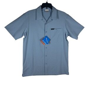 Columbia Mens SS Regular Fit Utility Camp Shirt Omni Shade Blue Check Small NEW